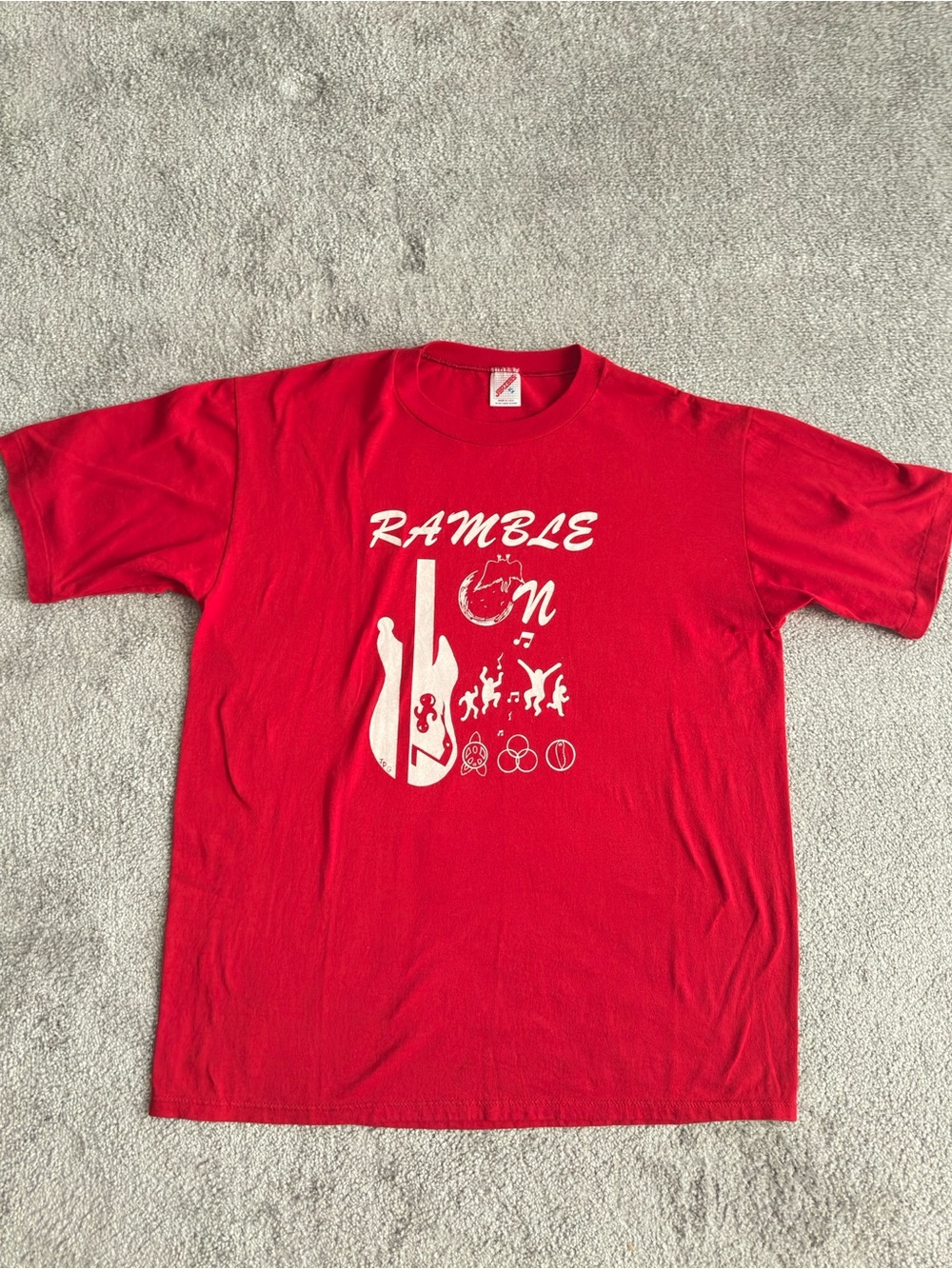 Vintage 1990s Jerzees Ramble On Dance Marathon T-Shirt Red USA Single Stitch XL